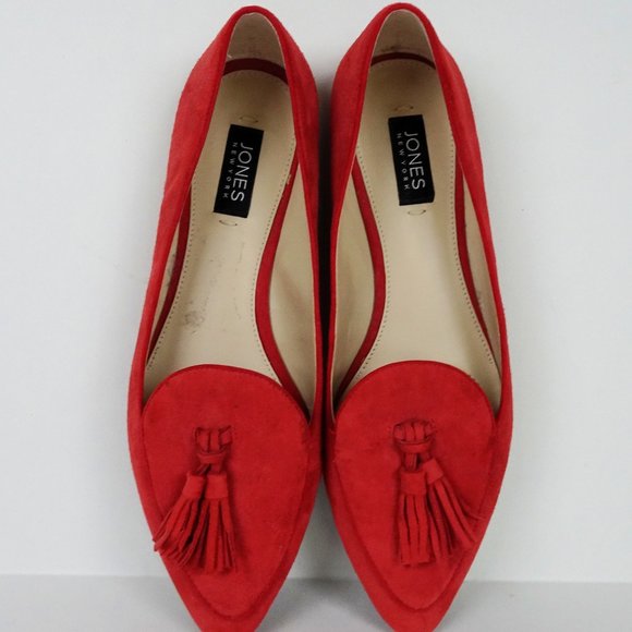 Jones New York Red Suede Leather Shoes Flats Loafers Moccasins 9.5 Sami Tassels - Picture 4 of 7